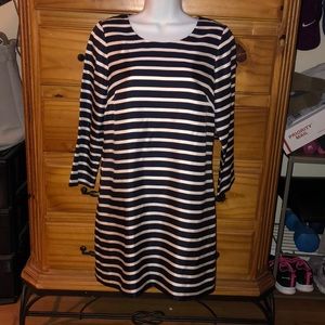 J Crew shift dress. Navy blue w red/white stripes
